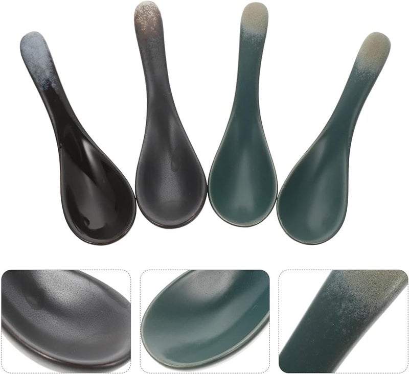 Ceramic Soup Spoons Short Handle Marble Pattern Porridge Spoons 4pcs Set Tableware - Image 4